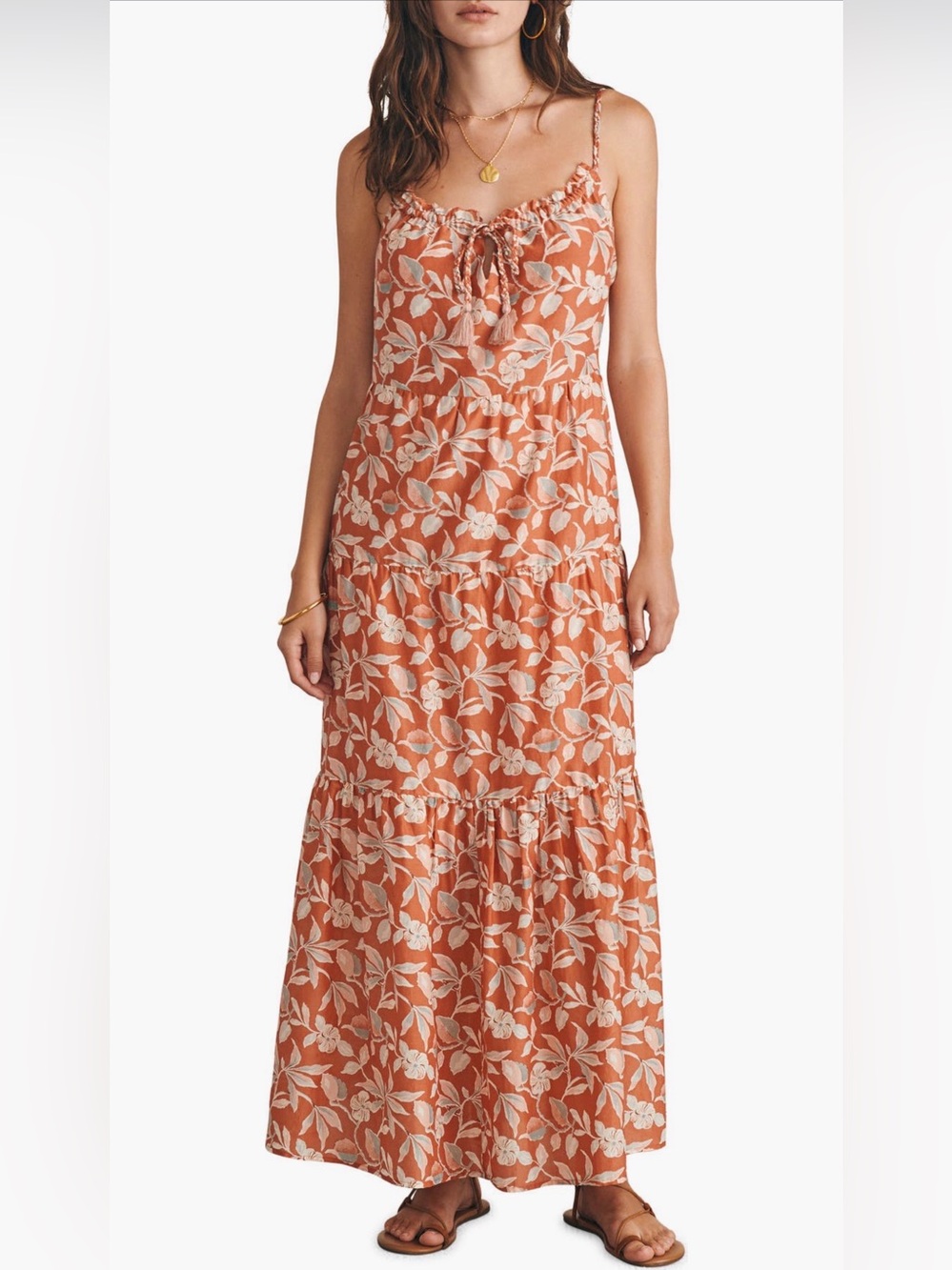 NWT FAHERTY silk blend sun chaser maxi dress in Ginger Floral XS